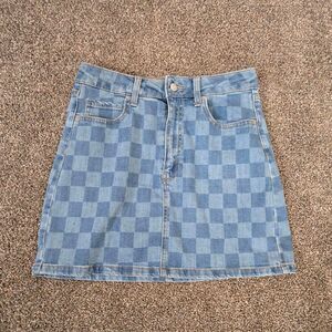 Women's Wild Fable Checkered Denim Jean Mini Skirt 8